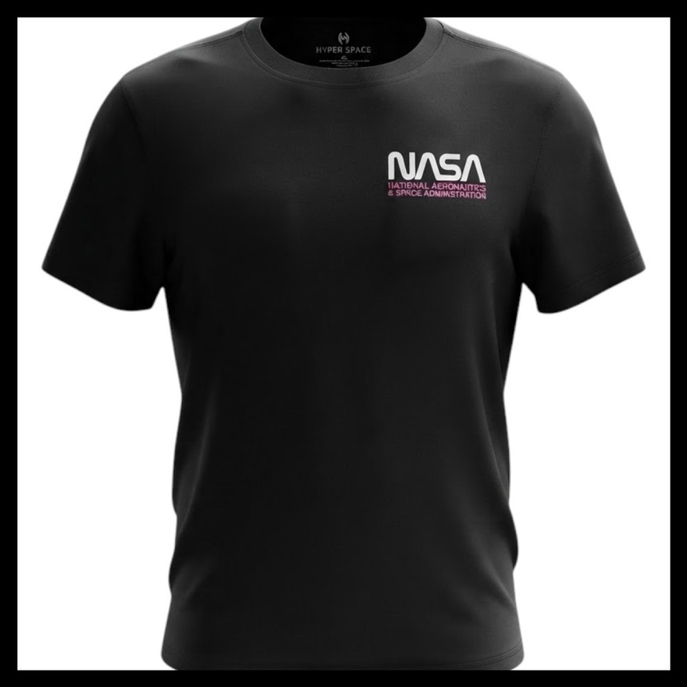 Hyper Space NASA Graphic T-Shirt Mens XL Black Neon Astronaut Back Print Cotton